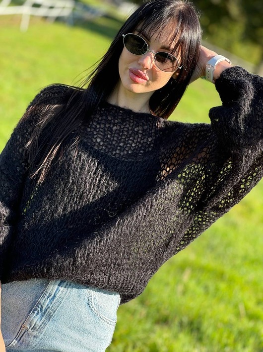 swetry damskie  Cienki sweter z moheru, delikatny sweter, lekki sweter oversize