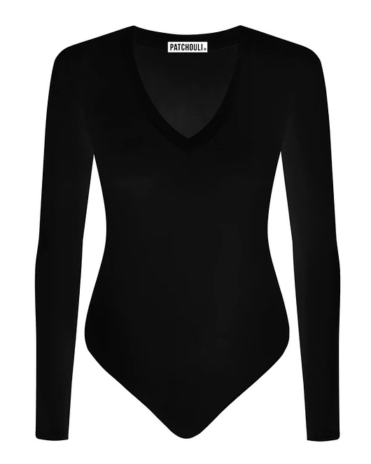 body damskie BODY LONGSLEEVE V-NECK black