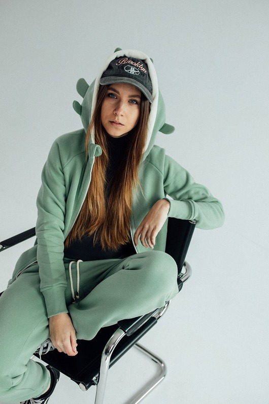 bluza z kapturem damska Bluza damska z kapturem z uszami smoka zielona
