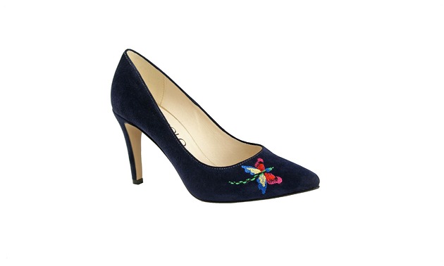 czółenka damskie Czółenka skórzane na szpilce - zamsz (4458)