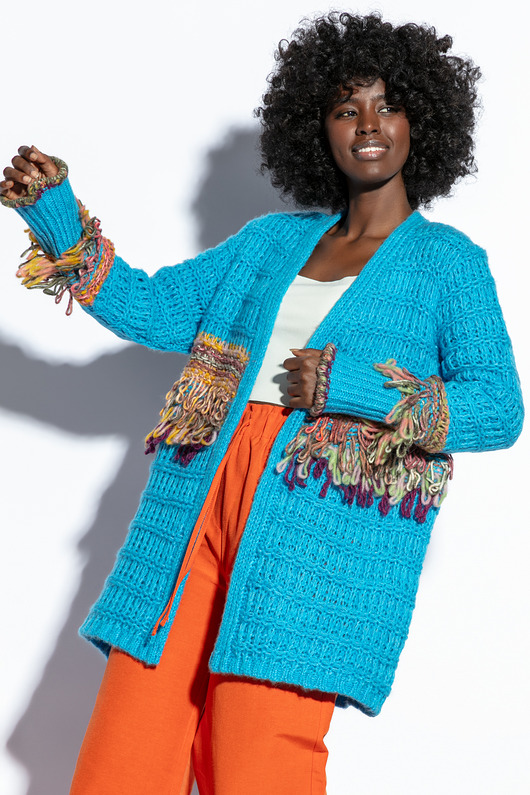 kardigany damskie Kardigan z frędzalami boho -  blue F1814