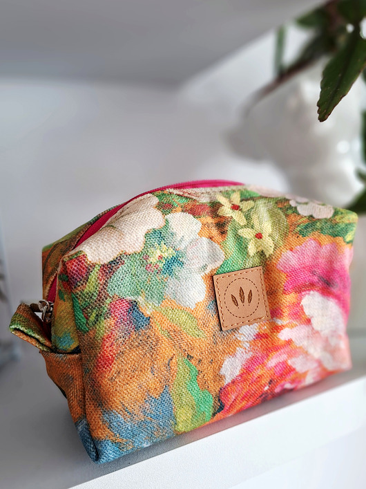 kosmetyczki Płócienna kosmetyczka kuferek Malowane Kwiaty
