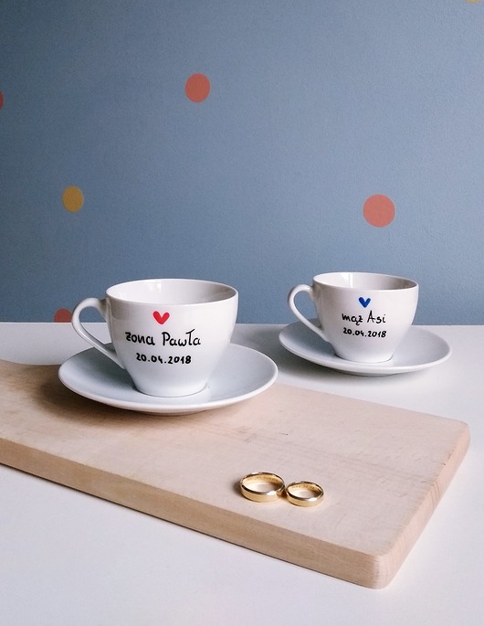 komplet filiżanek 240 ml mąż i żona imię data MUKI design