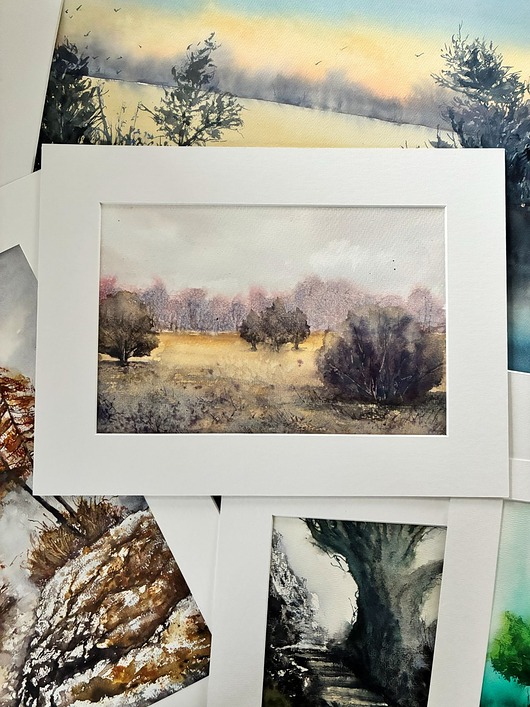 obrazy Akwarela -  Szronowy Las  oprawiony w passe-partout  30x40 cm