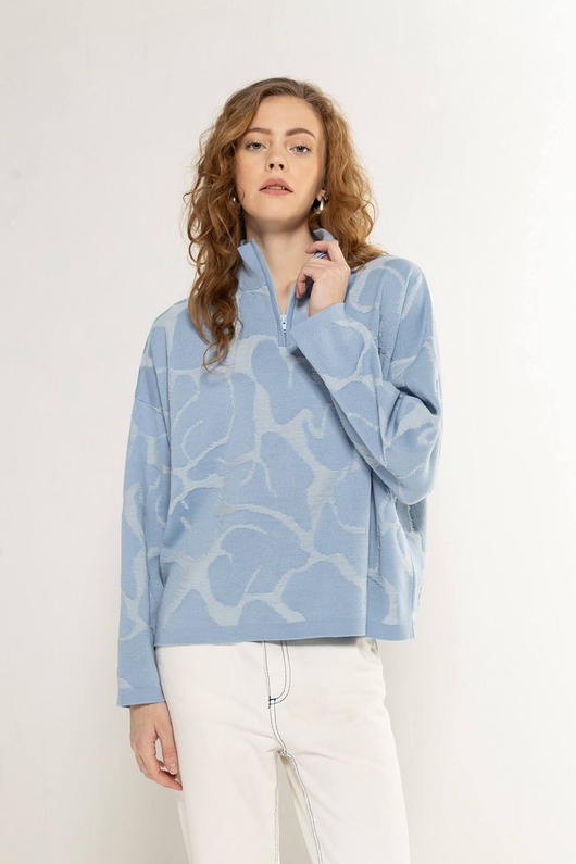 swetry damskie  Sweter Aura z wełny merino zapinany na zamek, jasnoniebieski