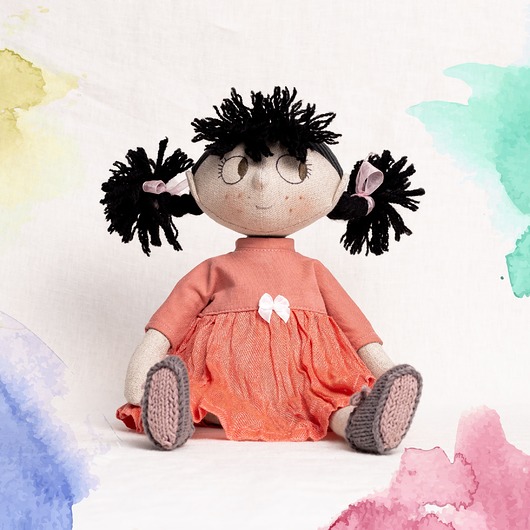 lalki Lalka Klara Lniana lalka w koralowej sukience