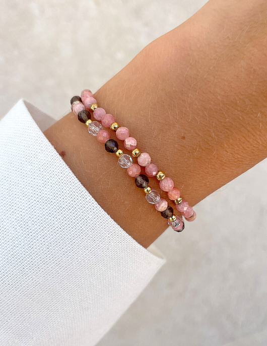 bransoletki z kamieni naturalnych Bransoletki na gumce - rodochrozyt, kwarc dymny, kryształ górski