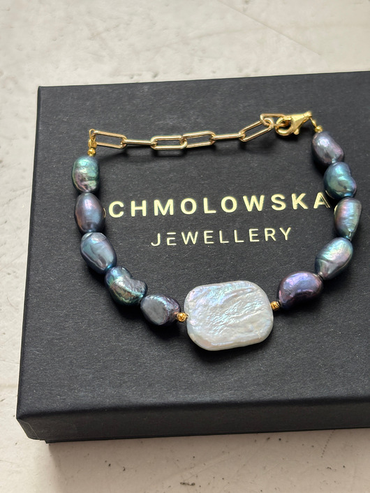 bransoletki złote Bransoletka  unikat Perły Granatowe