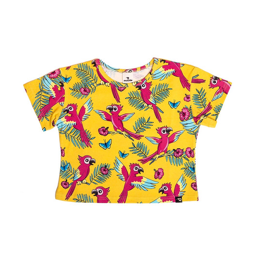 t-shirty dla dziewczynki Crop top Żółta Papuga - 98/104
