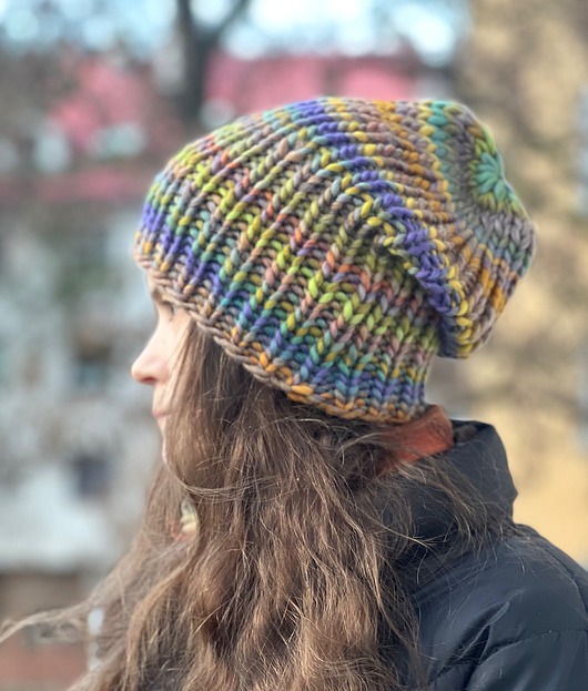 czapki damskie Czapka z merynosa 100% mix z niebieskim i zielonym