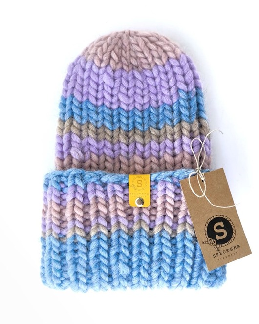 czapki damskie WOOLY COLOR "12"ciepła wełniana czapka w paseczki