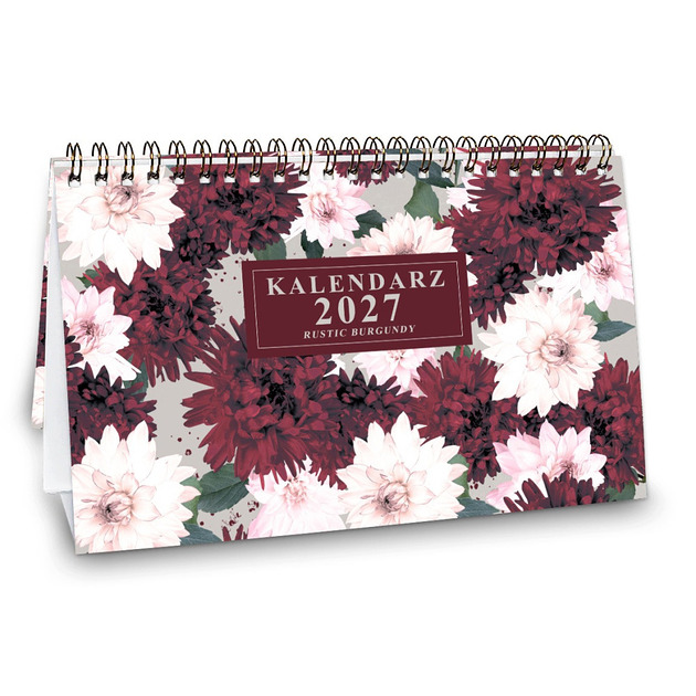 kalendarze i plannery Kalendarz 2027 biurkowy RUSTIC BURGUNDY wolnostojący