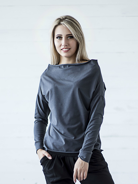BLUZKA NECK długi rękaw - grafit Lillow