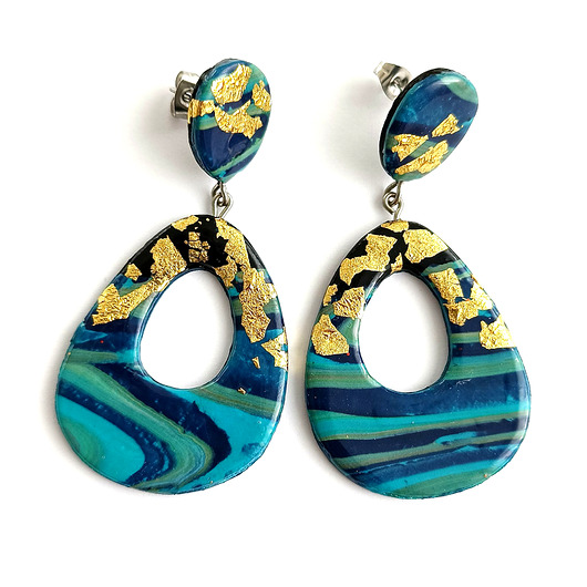 kolczyki z masy plastycznej Duże Kolczyki Turkusowo Złote