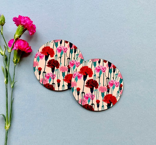 podkładki do kuchni Podkładki pod kubek- Goździki- ilustracja- kwiaty