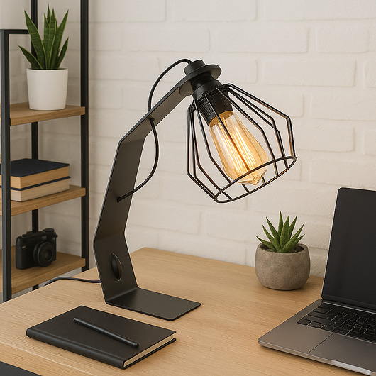 lampy stołowe Czarna lampa biurkowa stołowa nocna loftowa druciana KABUL LOFT