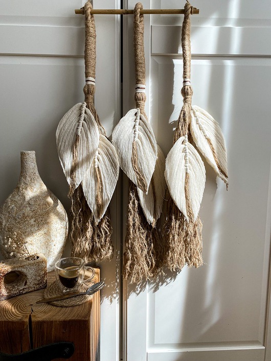 makramy Makrama Boho piórka/liście