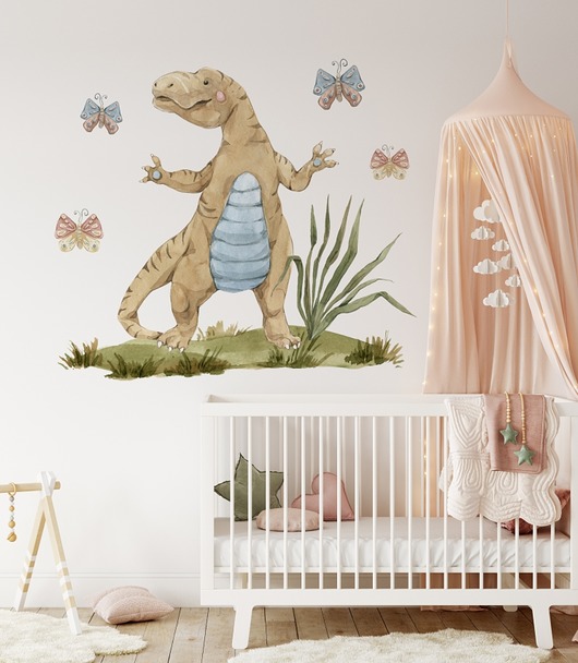 naklejki ścienne do pokoju dziecka Naklejka na ścianę dinozaur tyranozaur T-rex brązowy nalepka pokój dziecka