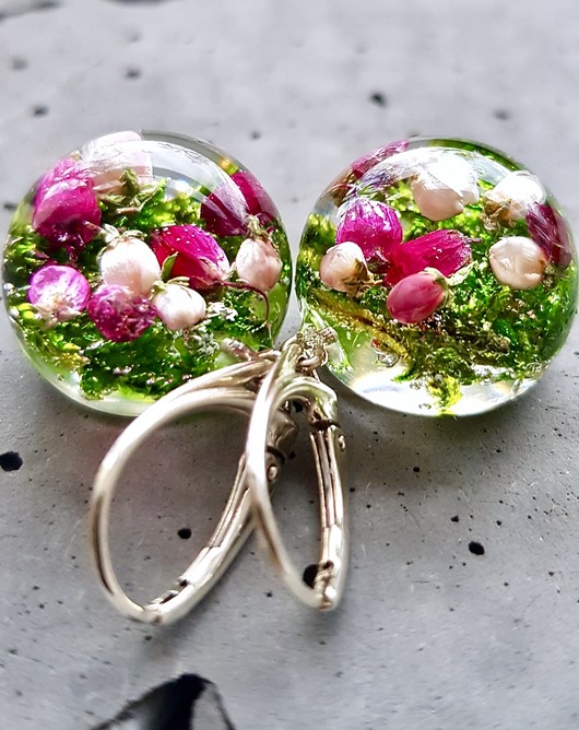 Kolczyki srebrne z mchem i wrzosem Grol Jewellery