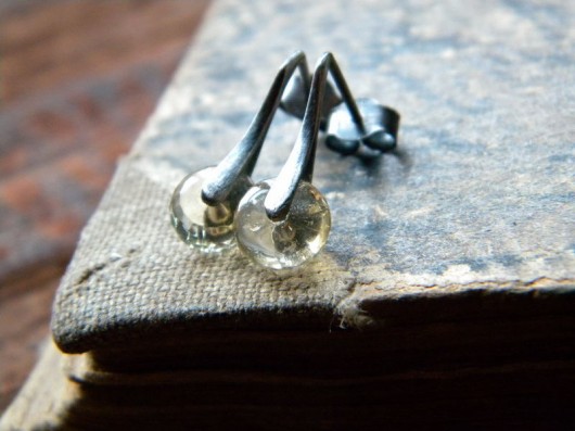 kolczyki wire wrapping cytryn - zółte punkty -sztyfty