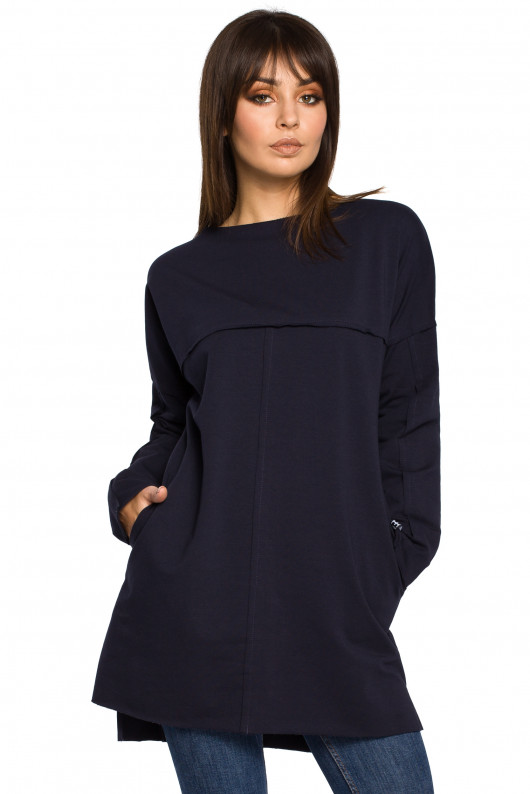Tunika oversize z przeszyciami - granatowa(B-059) Be