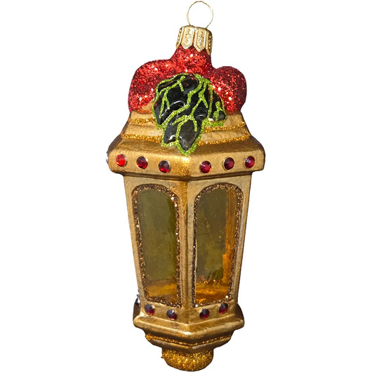 bombki Ręcznie malowana szklana bombka złoty lampion z czerwonymi akcentami