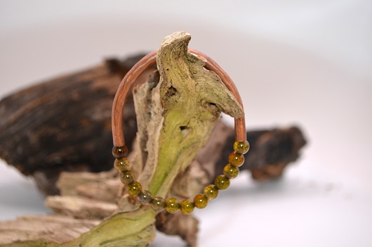 bransoletki - inne Bransoletka miedziana handmade z koralikami: agat