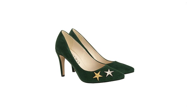 czółenka damskie Czółenka skórzane na szpilce  zielone (6394)