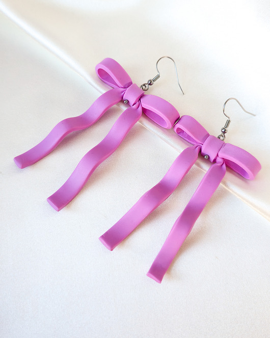 kolczyki z masy plastycznej Duże boho kokardy kolczyki lila