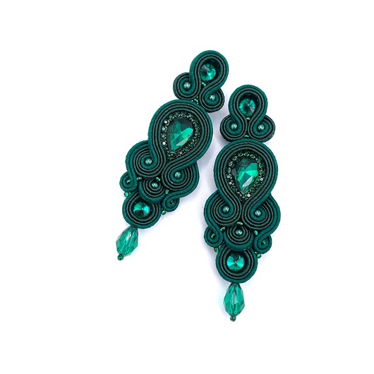 kolczyki soutache Keira kolczyki sutasz zielone wieczorowe długie z kryształkami