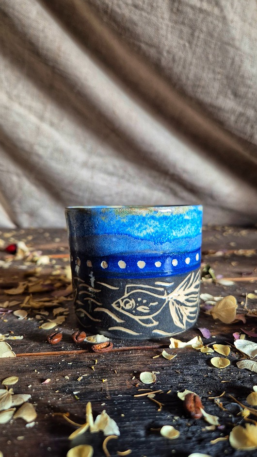 kubki Kubek sgraffito morze, ryby, kubek oceaniczny, złota rybka