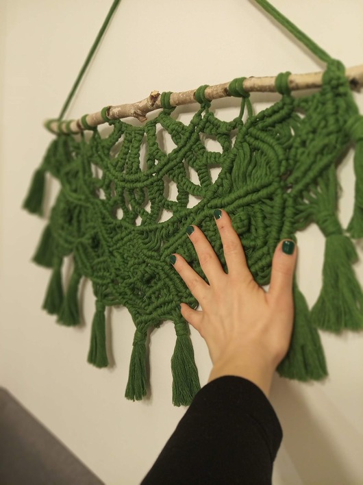 makramy makrama pół mandali  55 cm zielona