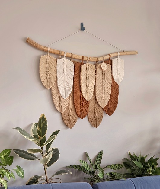 makramy Duża makrama, dekoracja karmelowa na ścianę w stylu boho