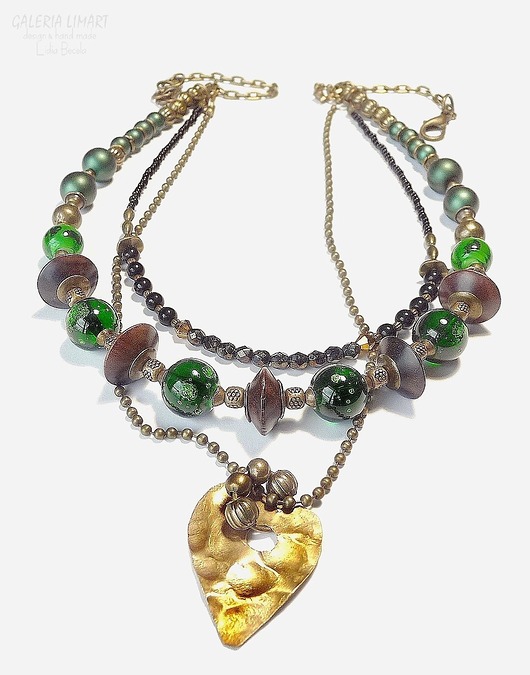 naszyjniki - inne Naszyjnik z ręcznie wykutym sercem z miedzi dla kochającej unikaty, 3w1