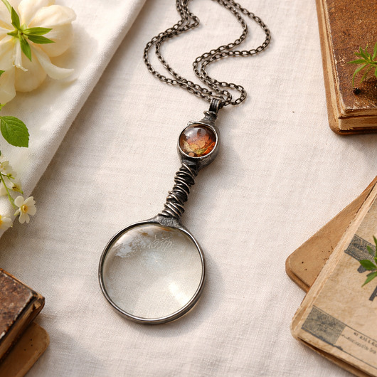 wisiory Naszyjnik lupa z różyczką.