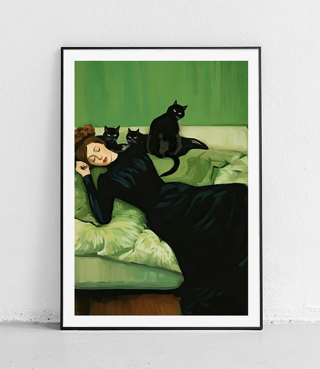 plakaty Plakat Czarne Koty i Zielona Sofa