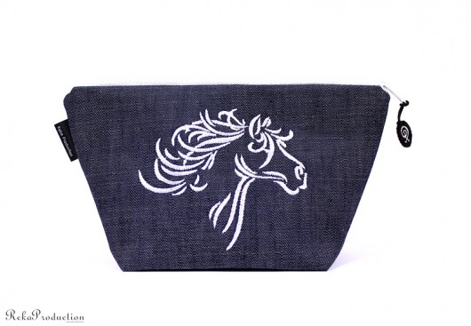 kosmetyczka jeans wyszywany koń RękaProduction
