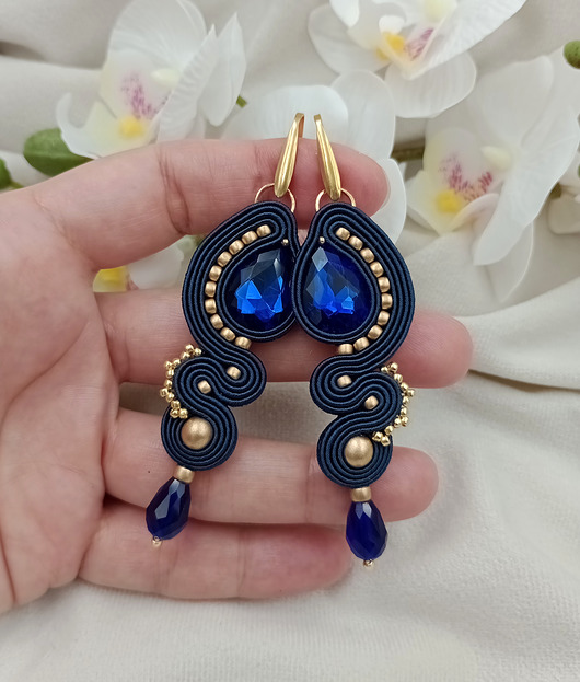 kolczyki soutache Długie kolczyki soutache na wesele, granatowe kolczyki