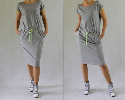 SPORTY STYLE SUKIENKA, kieszenie midi szara MM FASHION