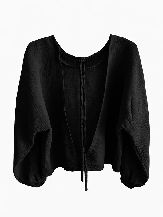 bluzki z długim rękawem damskie She's Like The Wind / muślinowa bluzka z otwartymi plecami - czerń