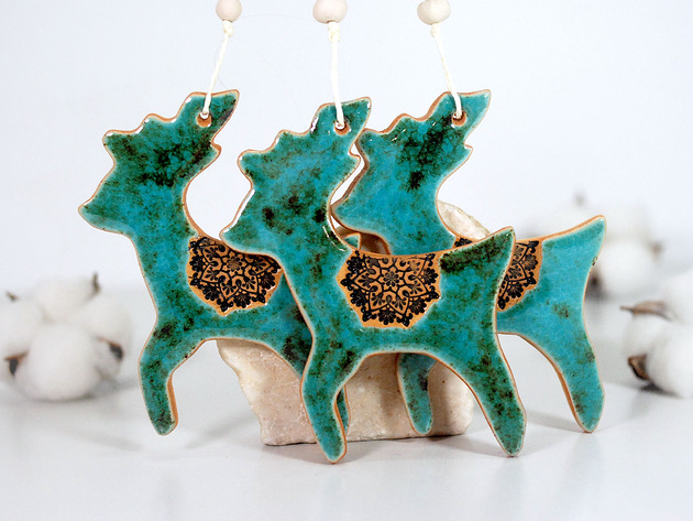 ozdoby choinkowe Turkusowy renifer - ceramiczny ozdoba choinkowa