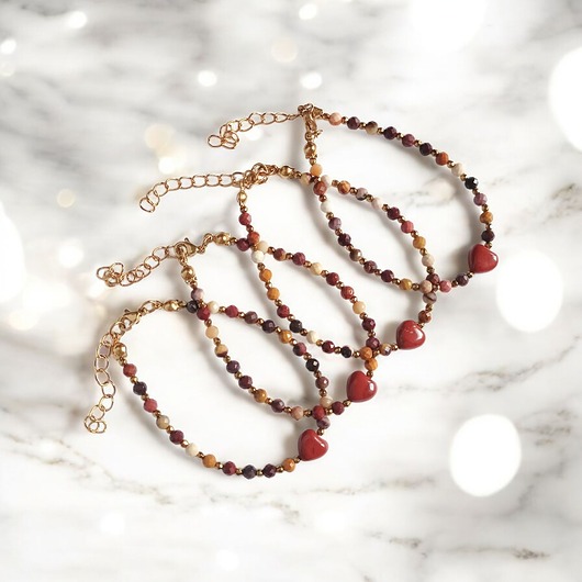 bransoletki z kamieni naturalnych Bransoletka z serduszkiem : mokait, jaspis królewski