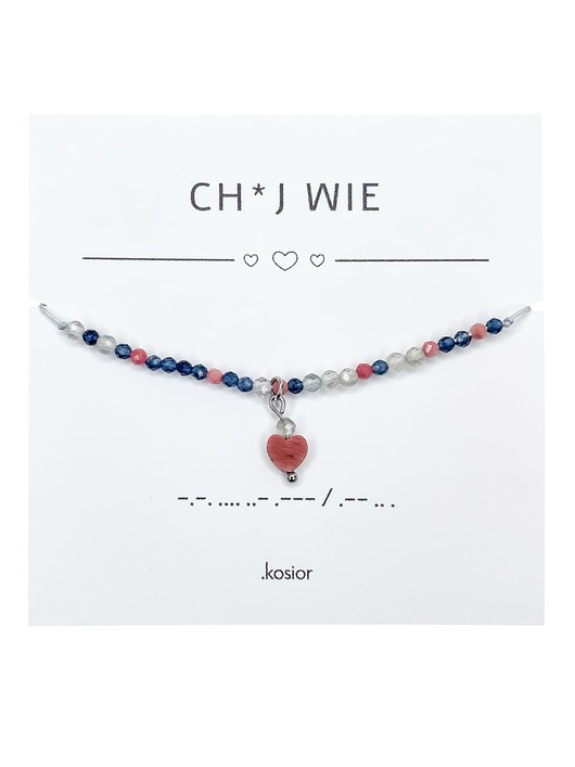 bransoletki na sznurku Bransoletka z alfabetem Morse Jadeit indygo, Rodonit, Labradoryt, Rodochrozyt