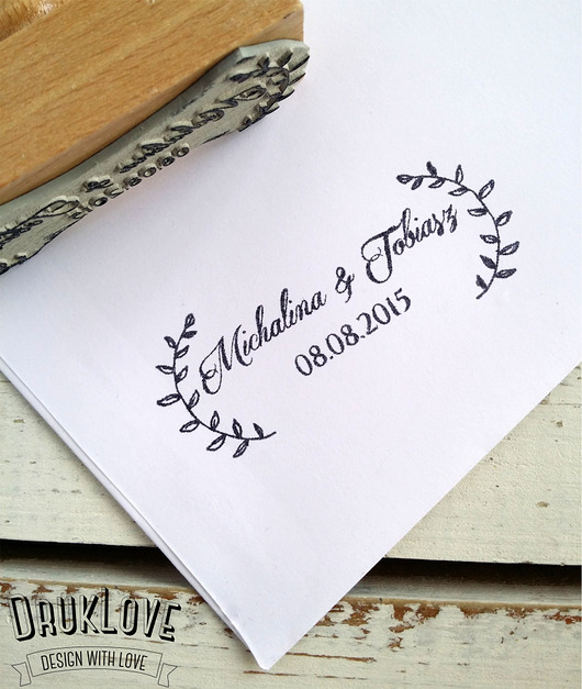 Stempel ślubny kwietne nawiasy 25x60mm Ex Libris DrukLove