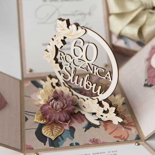 kartki scrapbooking 60 rocznica ślubu, diamentowe gody, exploding box, kartka 3d