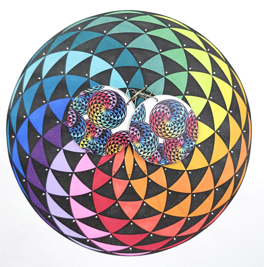 kolczyki drewniane 6738 kolorowe, niepowtarzalne, duże, dwustronne kolczyki; mandala