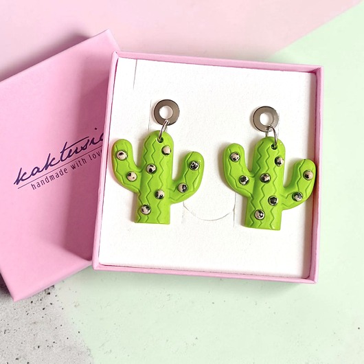 kolczyki z żywicy Kolczyki z żywicy : KAKTUSY z jaspisem : lime green