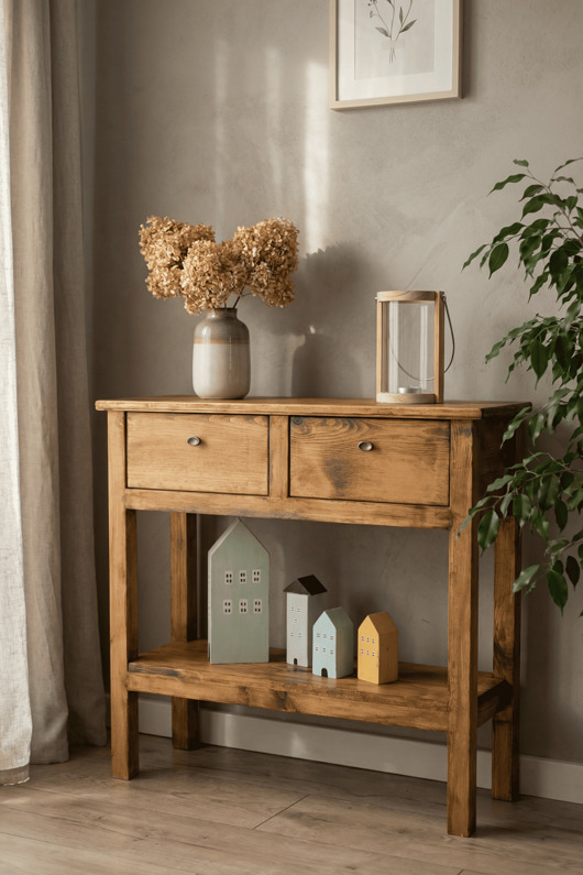 komody Konsolka drewniana z 2 szufladami vintage MEL