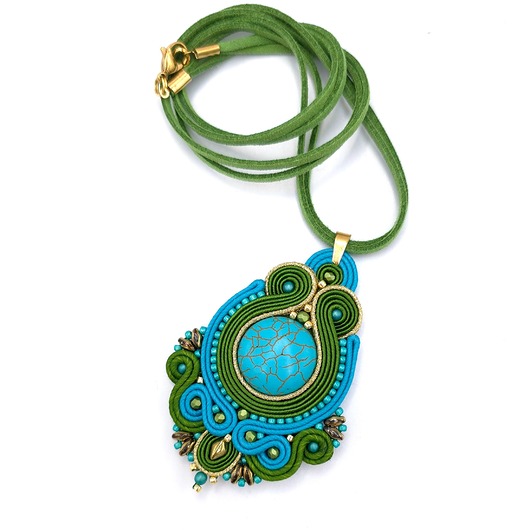 wisiory Wisiorek naszyjnik sutasz turkusowo zielony Iris z howlitem