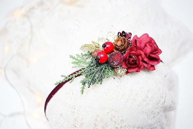 ozdoby do włosów dla dzieci opaska świąteczna bordo dziewczynka